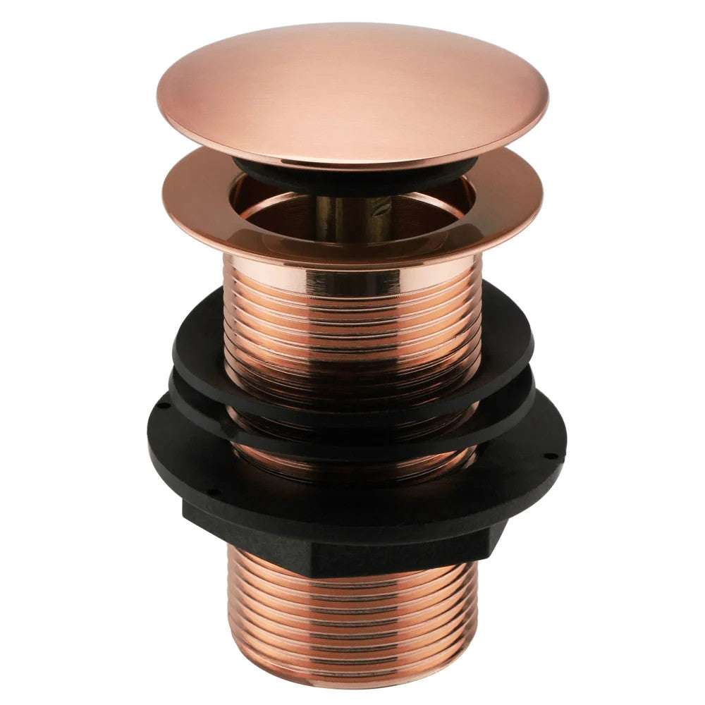 Unslotted Basin Waste Click Clack Brushed Copper Rose Gold Solid Brass