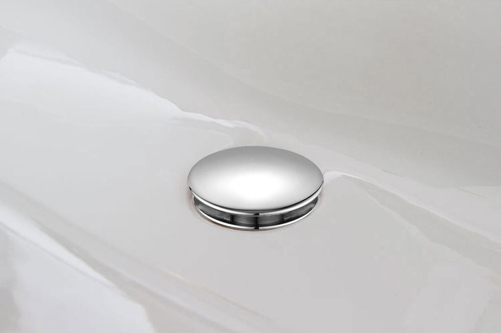 Unslotted Basin Waste Round Pop Up Bathroom Sink Chrome Solid Brass
