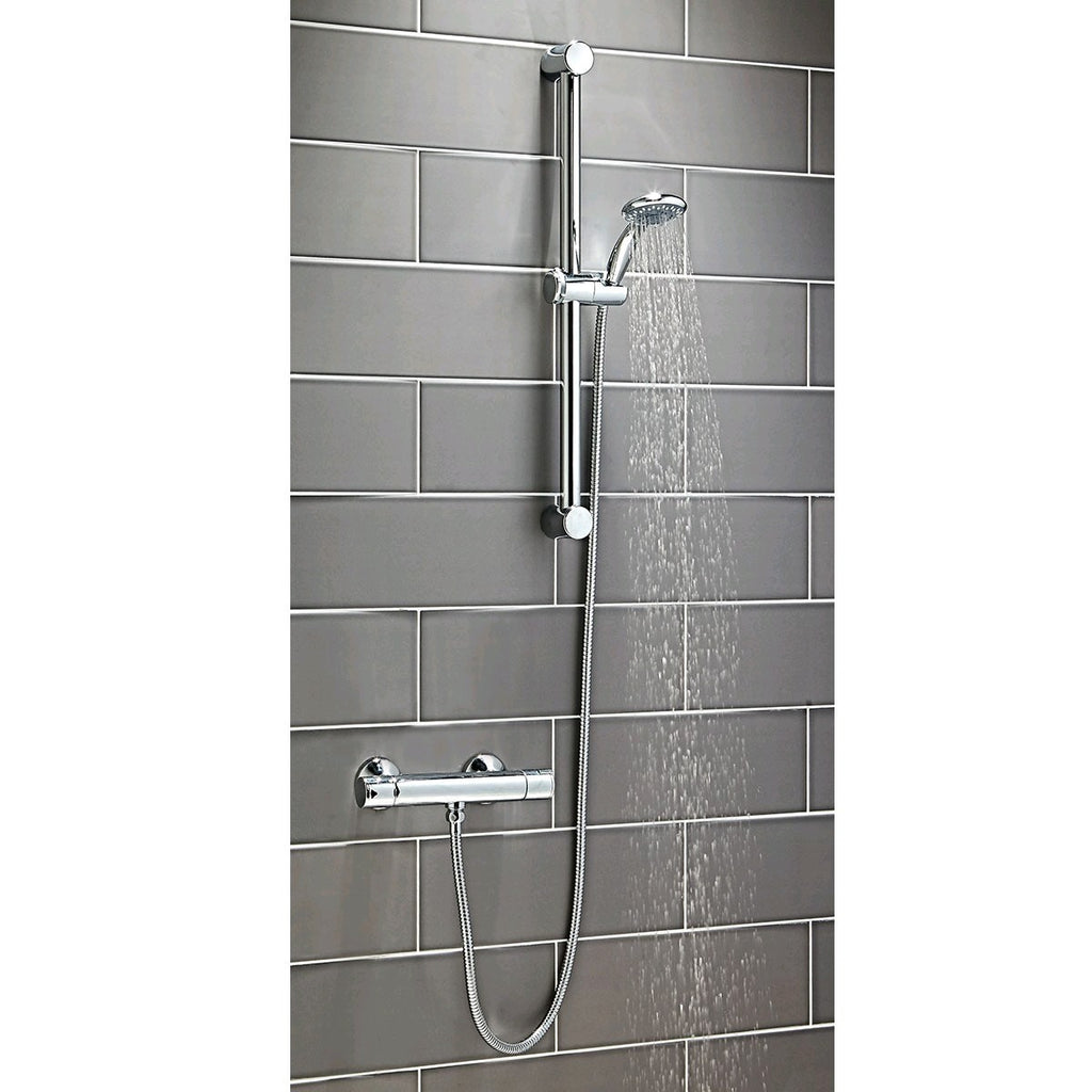 Round Shower Riser Rail Kit Chrome Adjustable Head Hose Bar Set Wall Mounted
