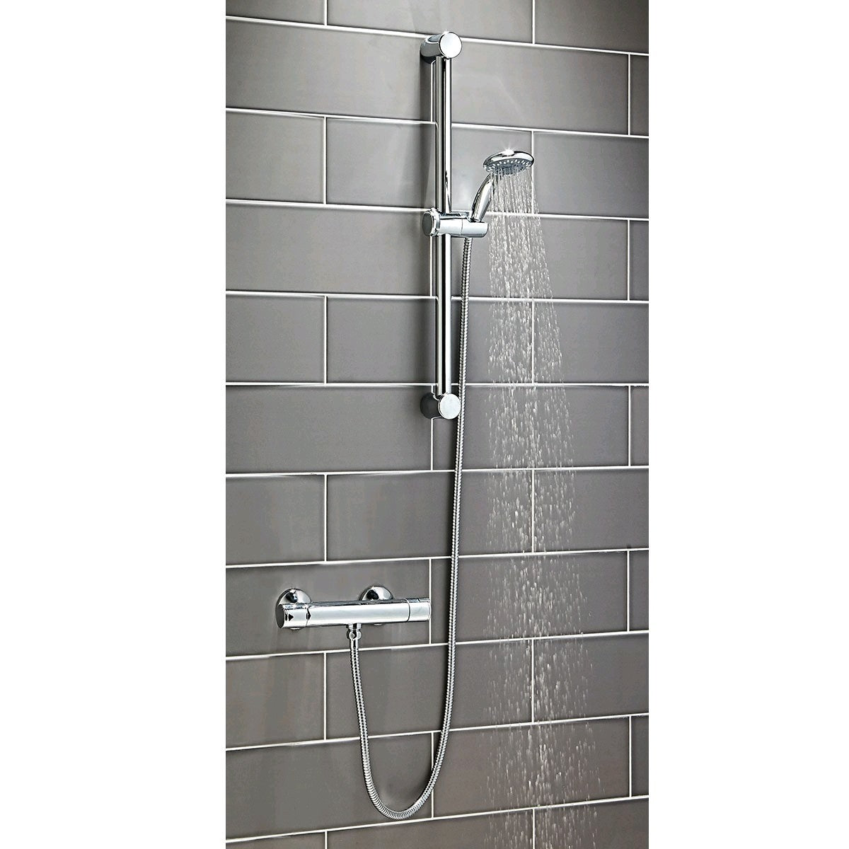 Round Shower Riser Rail Kit Chrome Adjustable Head Hose Bar Set Wall Mounted