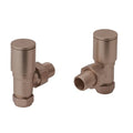 Angled Radiator Valve Pair Brushed Copper Bronze 1/2 BSP Manual Modern Round