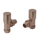Angled Radiator Valve Pair Brushed Copper Bronze 1/2 BSP Manual Modern Round