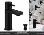 Basin Mixer Tap Matt Black inc Waste Single Lever WRAS Bathroom Sink Brass