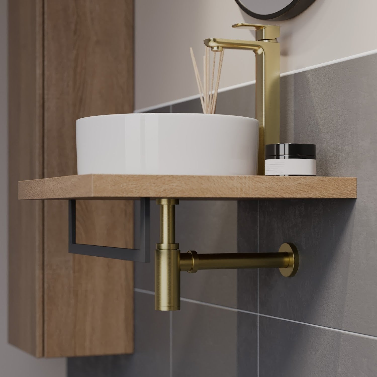 Bottle Trap Waste Brushed Brass Round Basin Sink 1 1/4" Bathroom 32mm