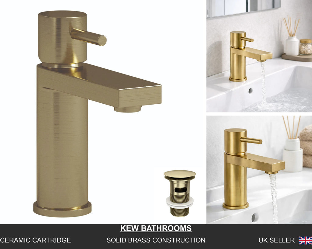 Basin Mixer Tap Brushed Brass inc Waste Single Lever WRAS Bathroom Sink Brass