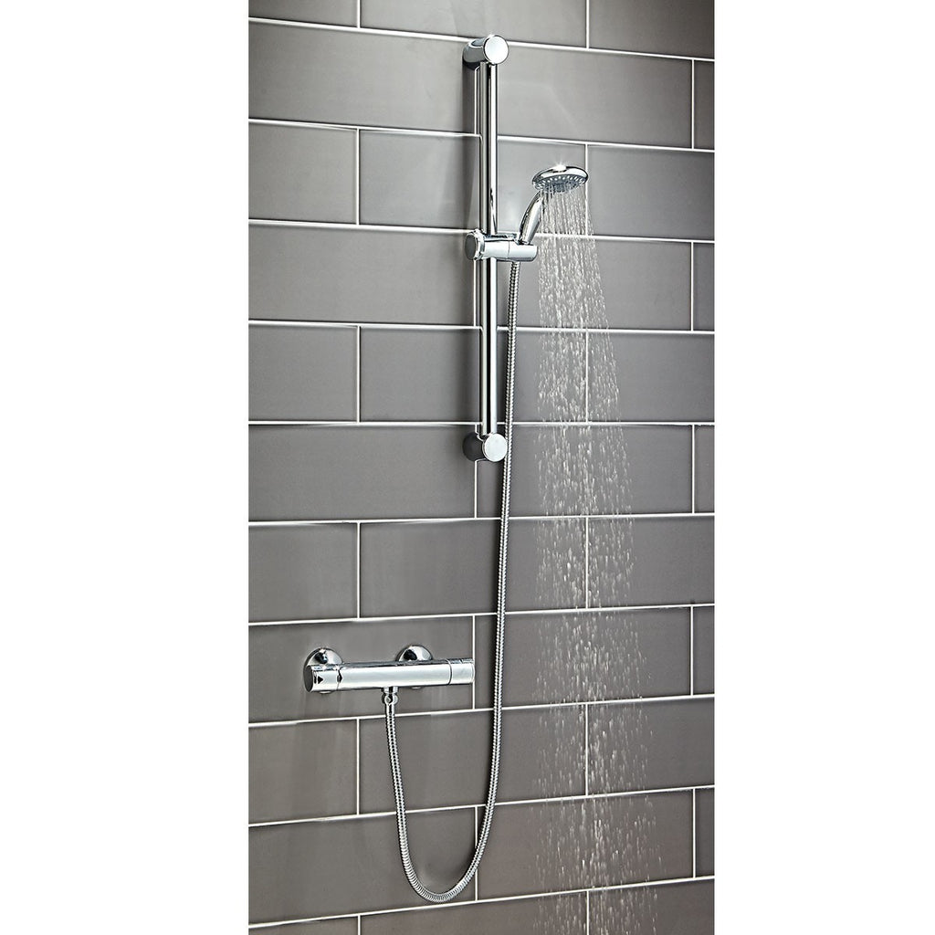 Round Shower Riser Rail Kit Chrome Adjustable Head Hose Bar Set Wall Mounted
