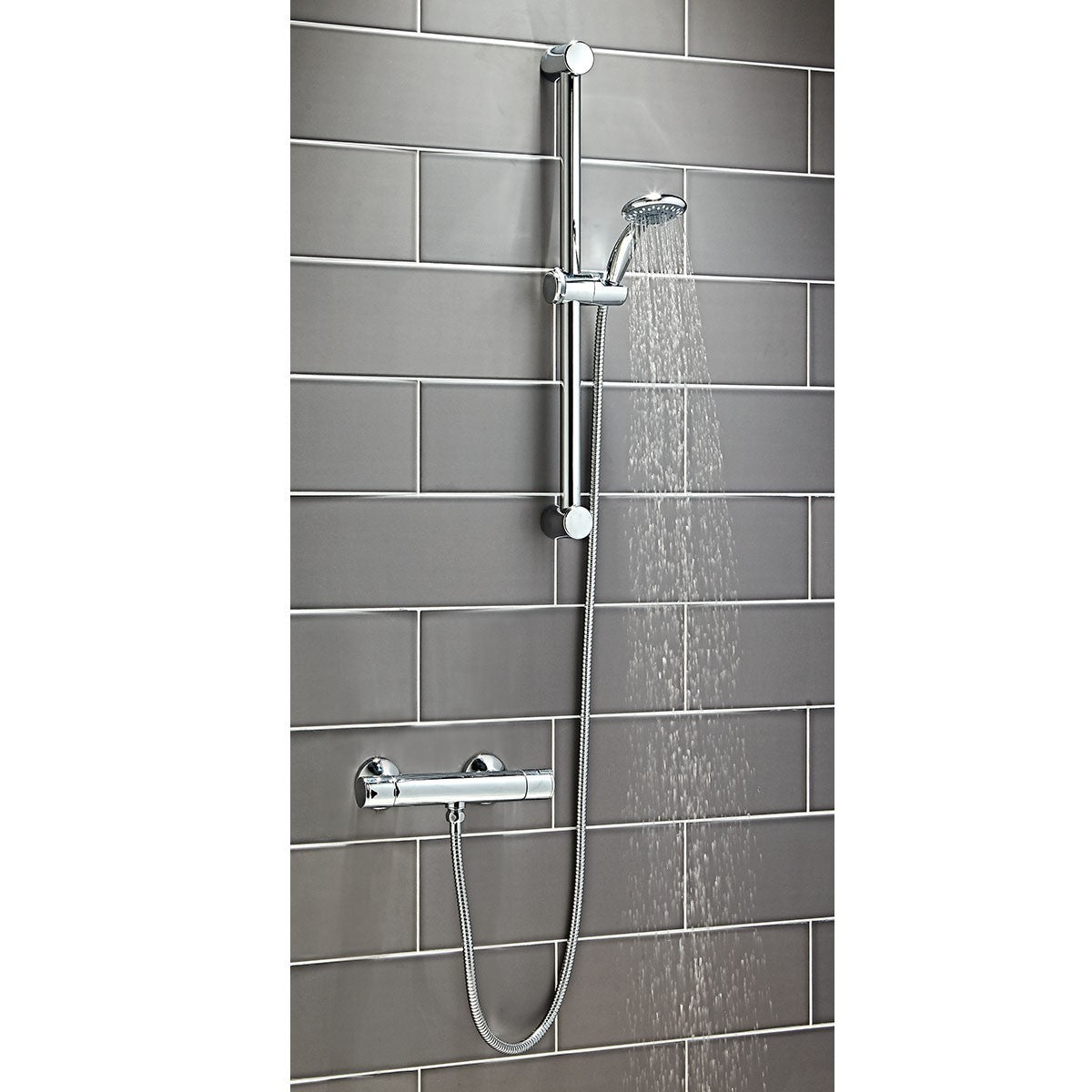 Round Shower Riser Rail Kit Chrome Adjustable Head Hose Bar Set Wall Mounted
