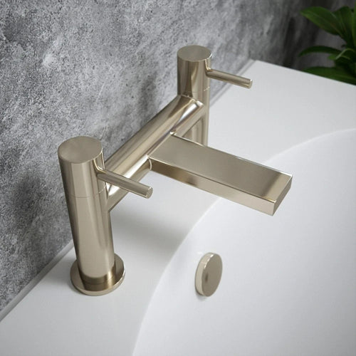 Bath Filler Tap Brushed Nickel Dual Lever Deck Mounted Brass Body WRAS Bathroom