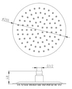 Round Ceiling Mounted Shower Arm & 200mm Rain Shower Head Chrome Set Brass