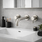 Wall Mounted Basin Mixer Tap Brushed Nickel Dual Lever WRAS Bathroom Brass
