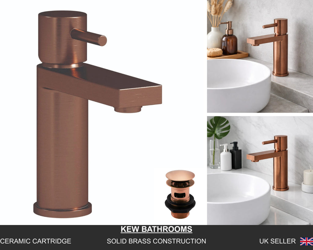 Basin Mixer Tap Brushed Copper inc Waste Single Lever WRAS Bathroom Sink