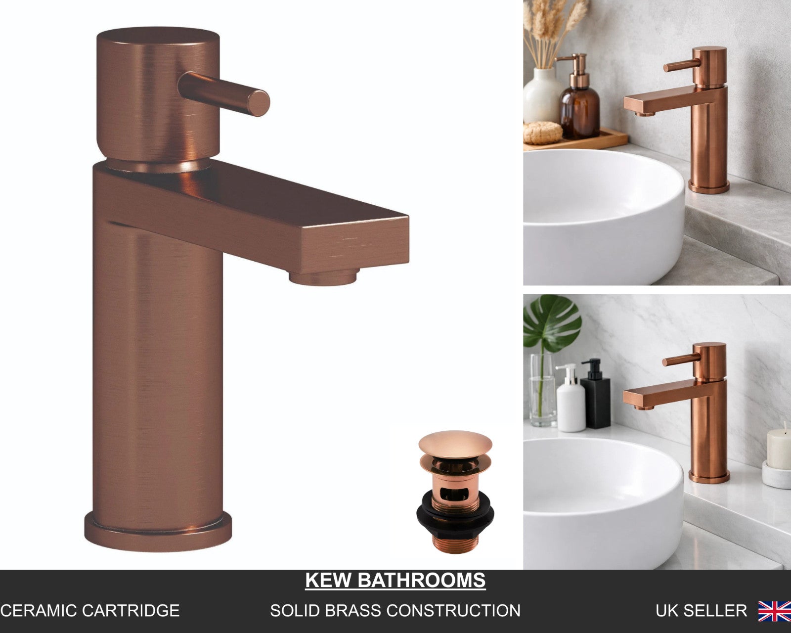 Basin Mixer Tap Brushed Copper inc Waste Single Lever WRAS Bathroom Sink