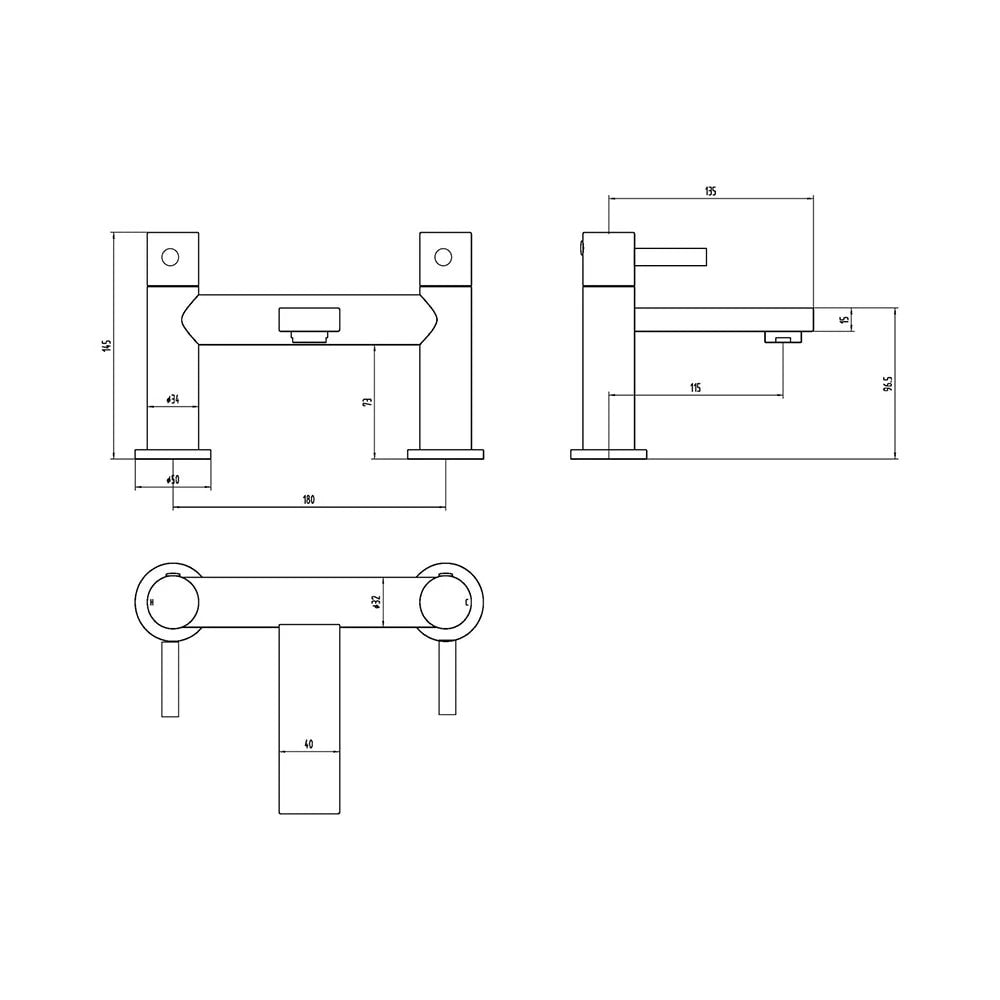 Bath Filler Tap Brushed Nickel Dual Lever Deck Mounted Brass Body WRAS Bathroom