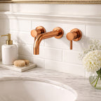 Wall Mounted Basin Mixer Tap Brushed Copper Dual Lever WRAS Bathroom Brass