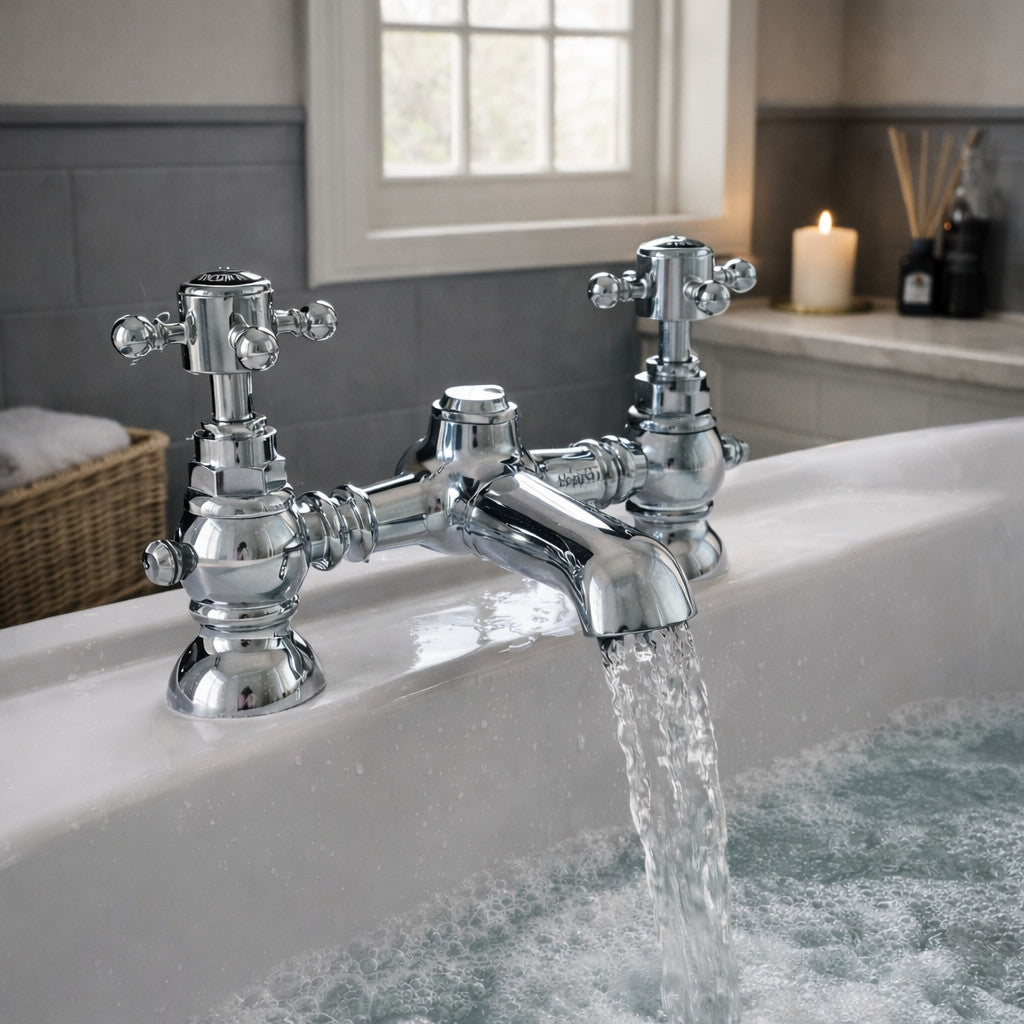 Traditional Bath Filler Tap Chrome Crosshead Ceramic Valve WRAS Approved Brass