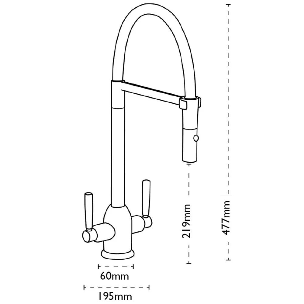 Carron Phoenix Dante Pull Out Nozzle Twin Lever Kitchen Tap Black Chrome — view 3
