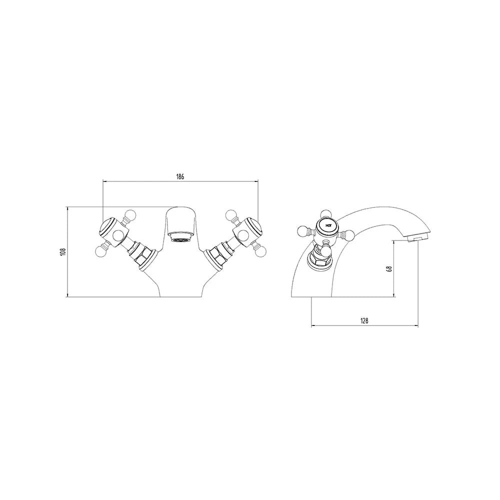 Traditional Twin Handle Basin Mixer Tap Chrome Inc Waste WRAS Brass