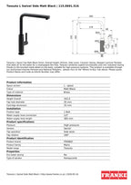 Franke Tessuto Matt Black Single Lever Kitchen Tap Brass L-Spout Swivel — view 4