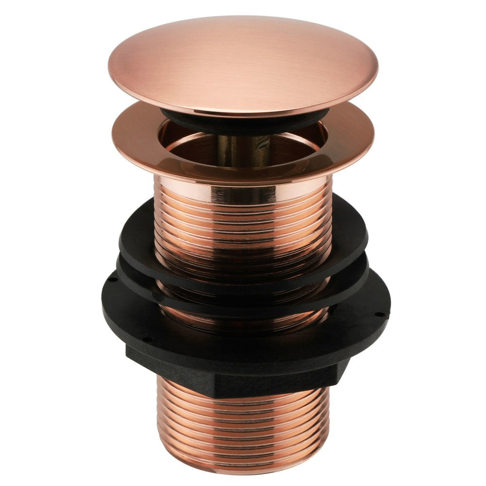 Unslotted Basin Waste Click Clack Brushed Copper Rose Gold Solid Brass