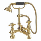 Traditional Bath Shower Mixer Tap Crosshead Brushed Brass WRAS Deck Mounted