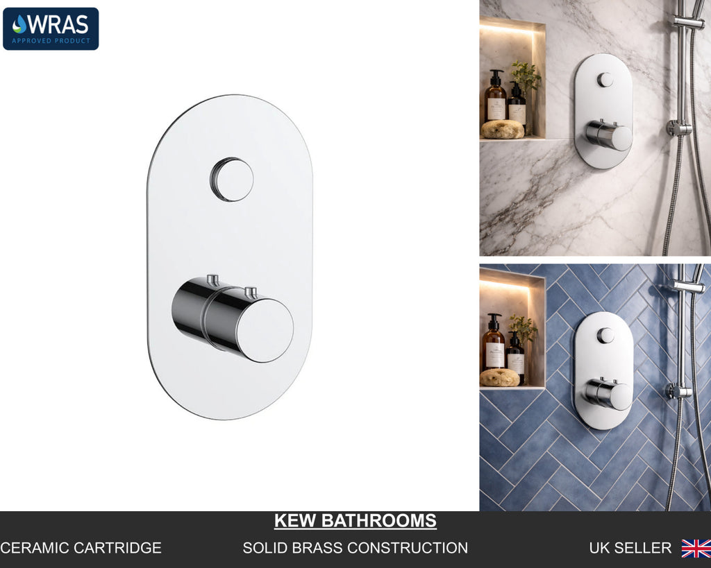 Concealed Thermostatic Shower Valve Chrome Push Button Single Outlet Brass WRAS