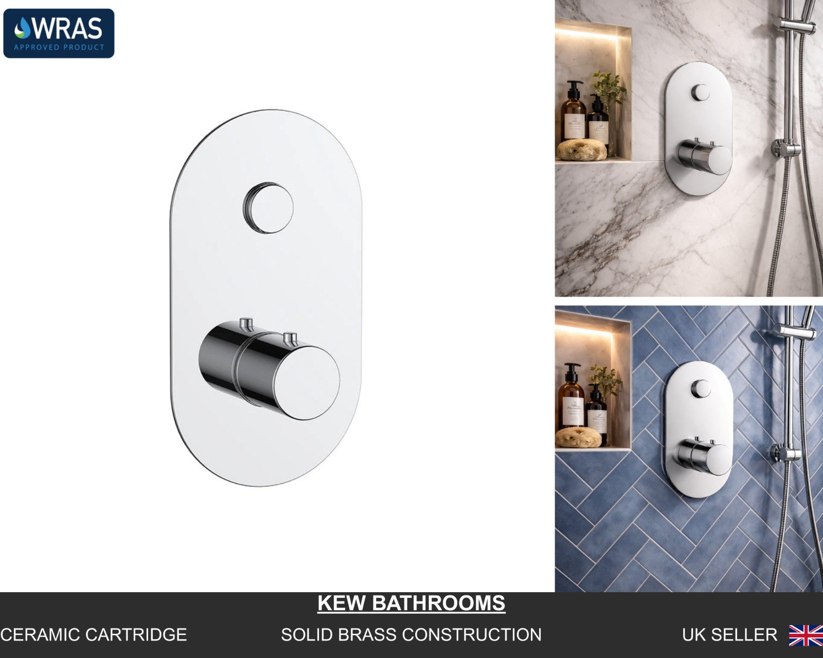 Concealed Thermostatic Shower Valve Chrome Push Button Single Outlet Brass WRAS
