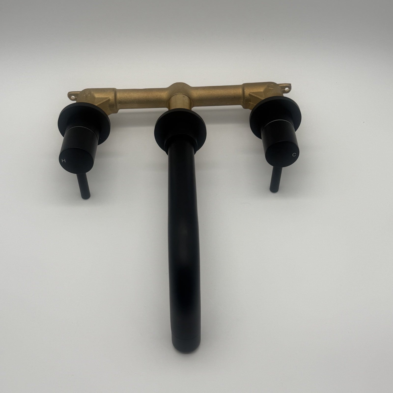 Wall Mounted Basin Mixer Tap Matt Black Dual Lever WRAS Bathroom Brass