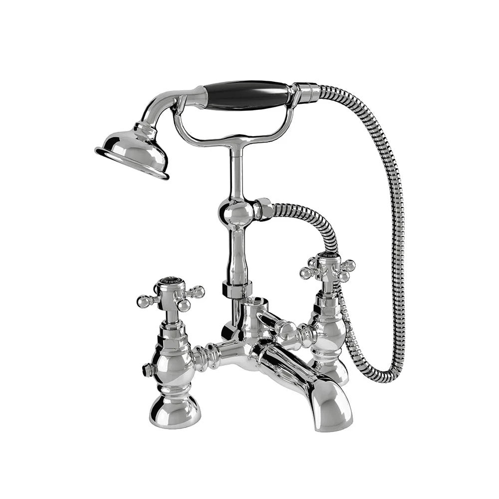 Traditional Bath Shower Mixer Tap Crosshead Chrome WRAS Deck Mounted Brass