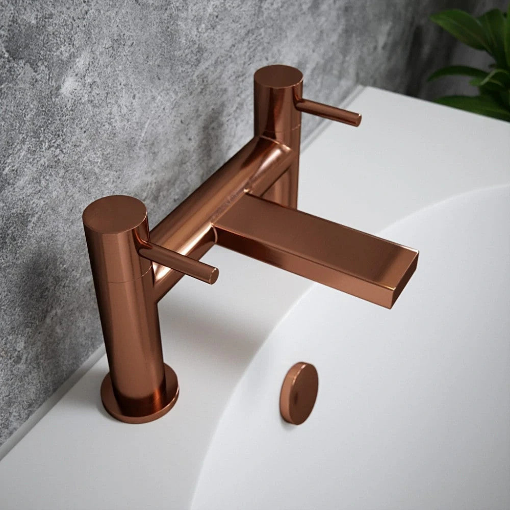 Bath Filler Tap Brushed Copper Dual Lever Deck Mounted Brass Body WRAS Bathroom