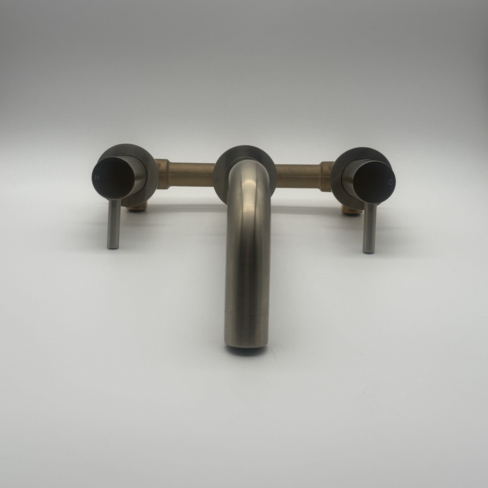 Wall Mounted Basin Mixer Tap Brushed Nickel Dual Lever WRAS Bathroom Brass