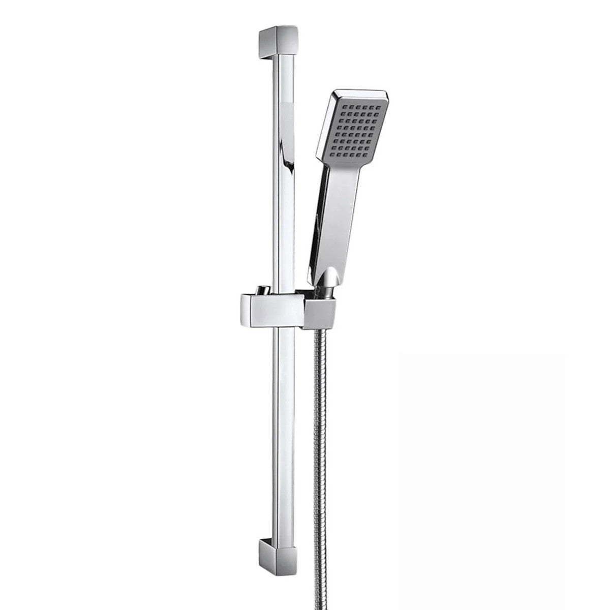 Square Shower Riser Rail Kit Chrome Adjustable Head Hose Bar Set Wall Mounted