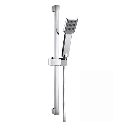 Square Shower Riser Rail Kit Chrome Adjustable Head Hose Bar Set Wall Mounted