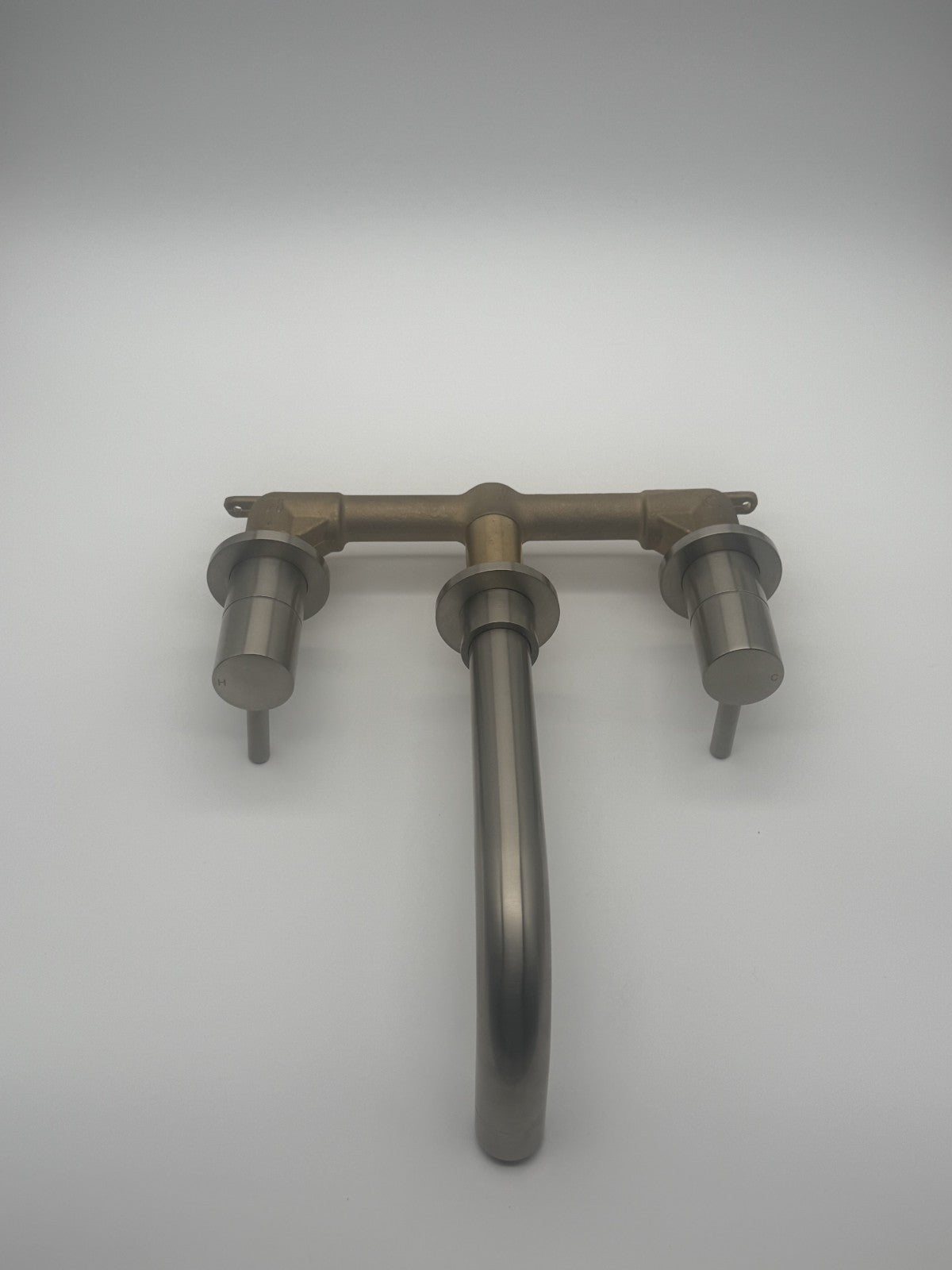 Wall Mounted Basin Mixer Tap Brushed Nickel Dual Lever WRAS Bathroom Brass