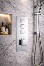 Square Concealed Thermostatic Shower Valve Chrome Push Button Triple Outlet WRAS