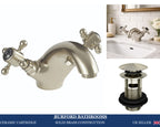 Traditional Twin Handle Basin Mixer Tap Brushed Nickel Inc Waste WRAS Brass