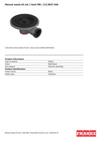 Franke Manual Waste Kit Set 1 Bowl Matt Black Kitchen Sink Strainer Plug — view 3