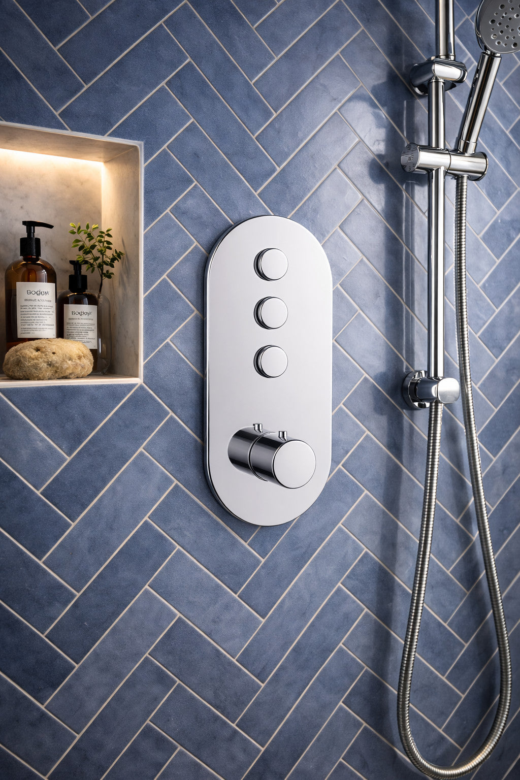 Concealed Thermostatic Shower Valve Chrome Push Button Triple Outlet Brass WRAS