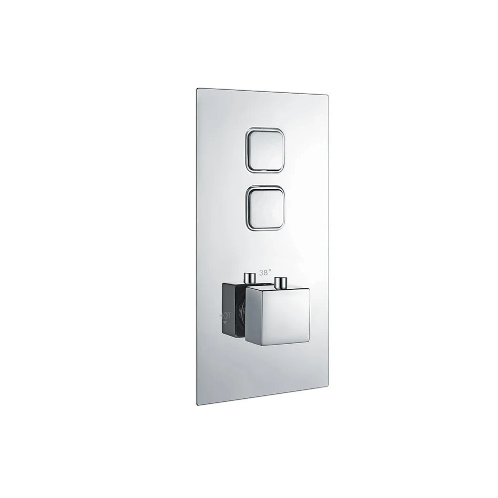 Square Concealed Thermostatic Shower Valve Chrome Push Button Twin Outlet WRAS
