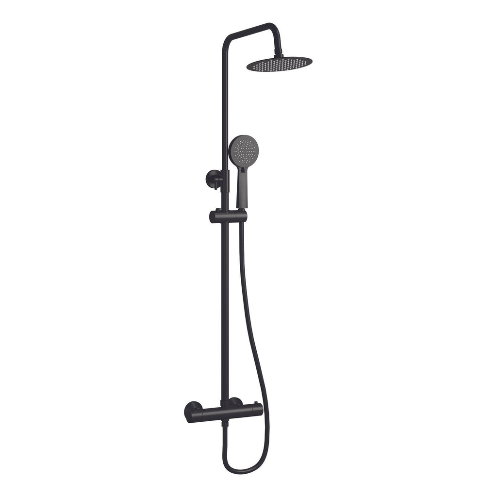 Exposed Thermostatic Shower Set Matt Black Bar Valve 200mm Rain Head Brass