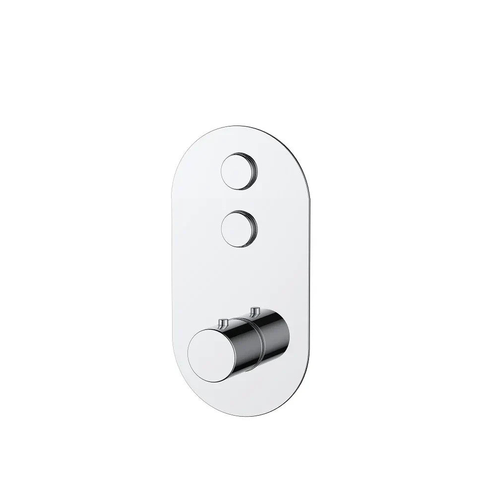 Concealed Thermostatic Shower Valve Chrome Push Button Twin Outlet Brass WRAS