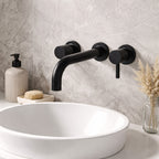 Wall Mounted Basin Mixer Tap Matt Black Dual Lever WRAS Bathroom Brass