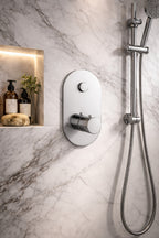 Concealed Thermostatic Shower Valve Chrome Push Button Single Outlet Brass WRAS