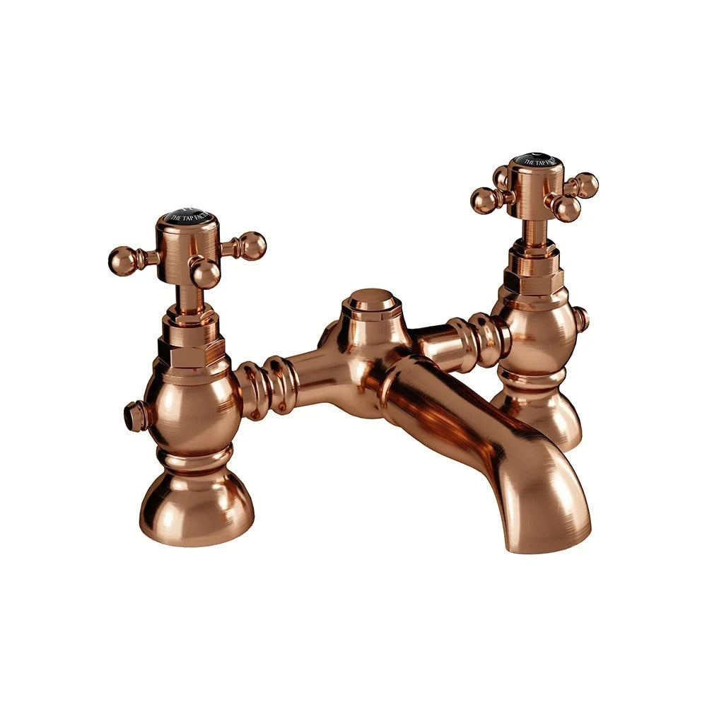 Traditional Bath Filler Tap Brushed Copper Crosshead Ceramic Valve WRAS Brass