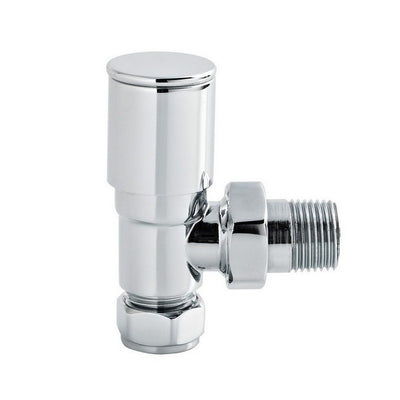 Angled Radiator Valve Pair Chrome 1/2 BSP Manual Modern Round Handle Brass