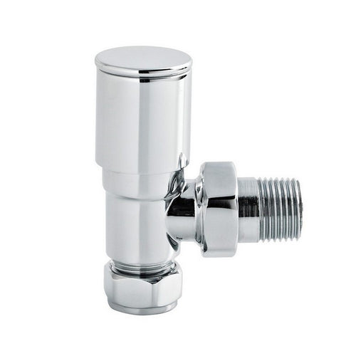 Angled Radiator Valve Pair Chrome 1/2 BSP Manual Modern Round Handle Brass
