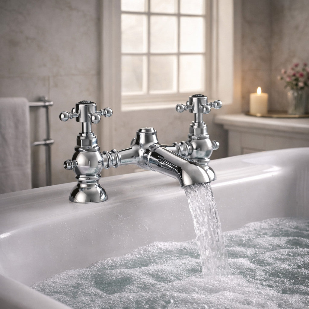 Traditional Bath Filler Tap Chrome Crosshead Ceramic Valve WRAS Approved Brass