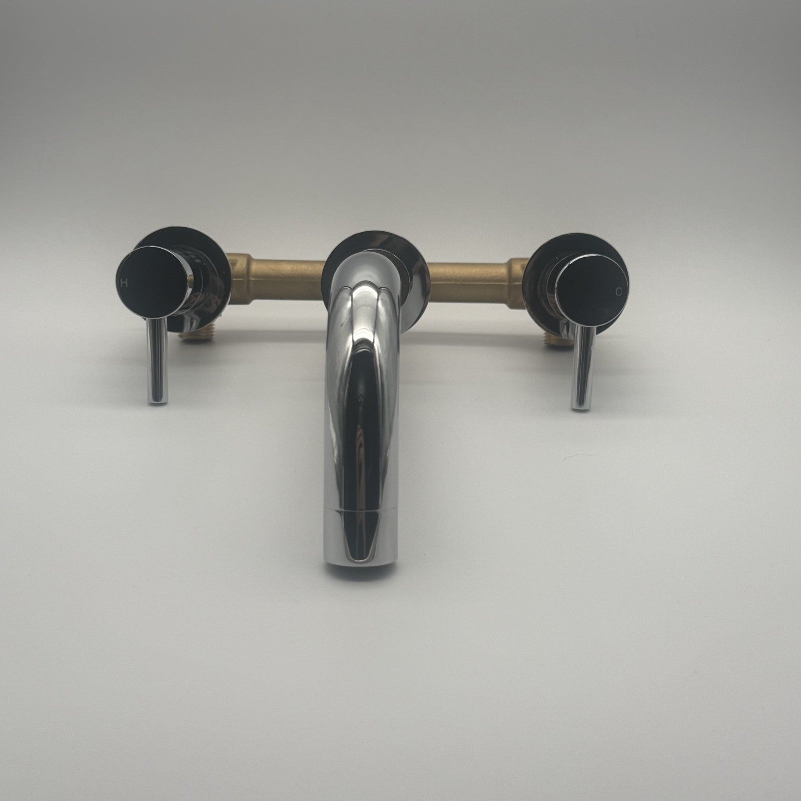 Wall Mounted Basin Mixer Tap Chrome Dual Lever WRAS Bathroom Brass
