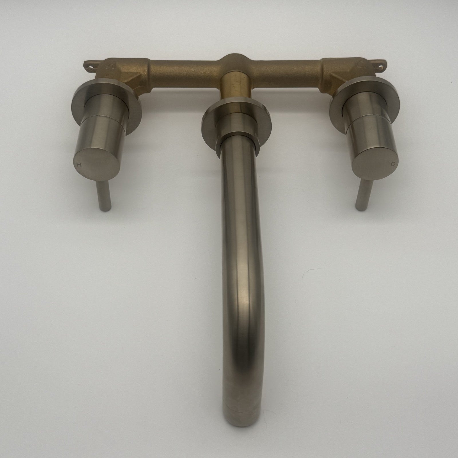 Wall Mounted Basin Mixer Tap Brushed Nickel Dual Lever WRAS Bathroom Brass