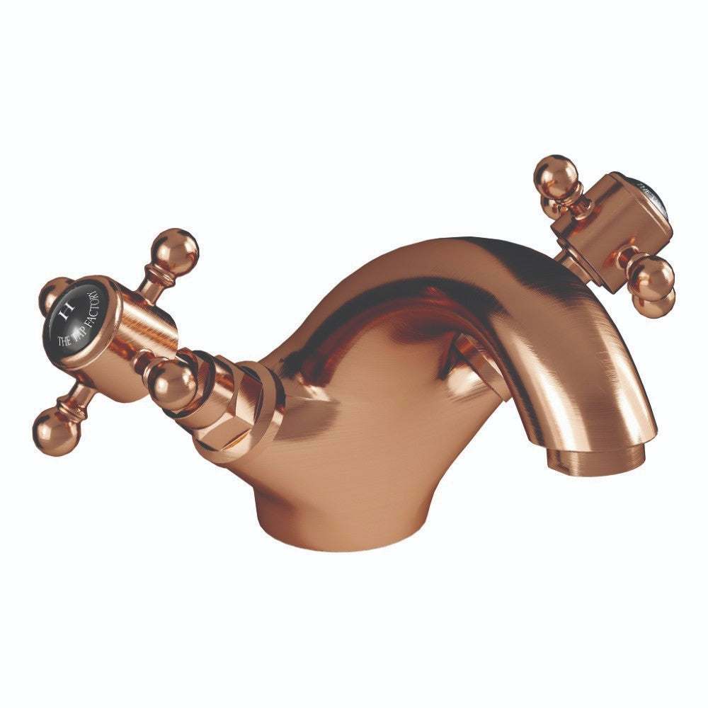 Traditional Twin Handle Basin Mixer Tap Brushed Copper Inc Waste WRAS Brass