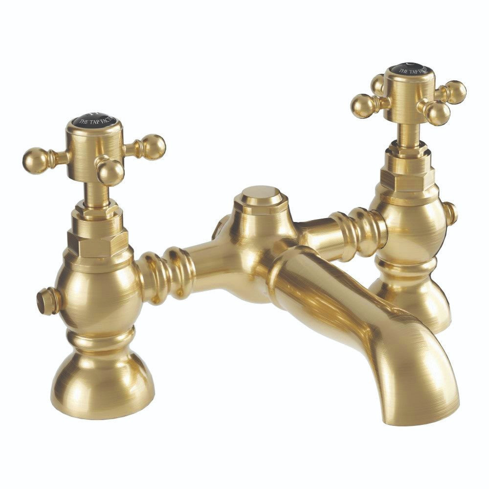 Traditional Bath Filler Tap Brushed Brass Crosshead Ceramic Valve WRAS Brass
